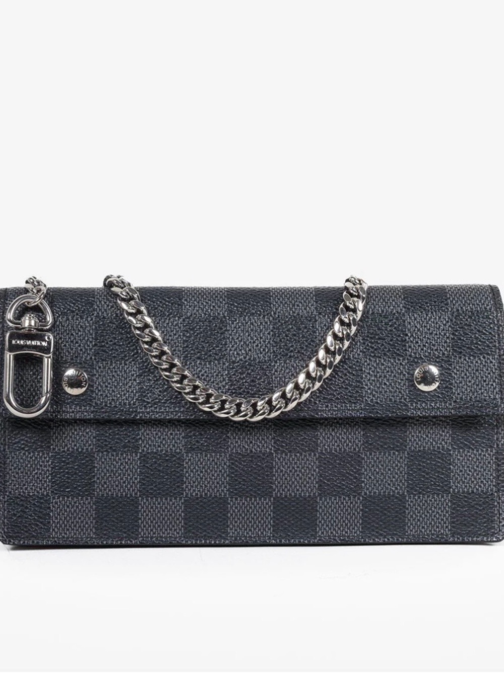 LOUIS VUITTON Damier Graphite long wallet with chain (WOC)-Authentic